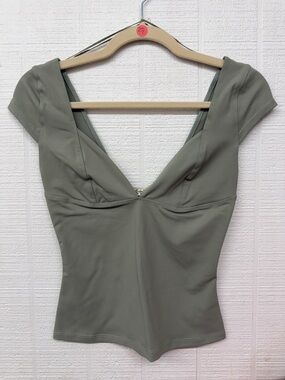 Free People Olive Green Cap Sleeve Crop Top